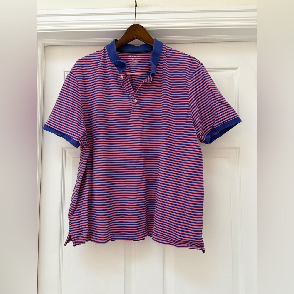 Joe Fresh Men's Polo Shirt - Pink and Blue Stripes men’s XXL